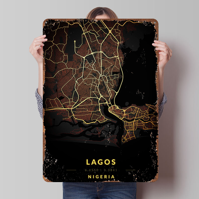 Retro Gaming Bar - Lagos City Map Poster Customized Vintage