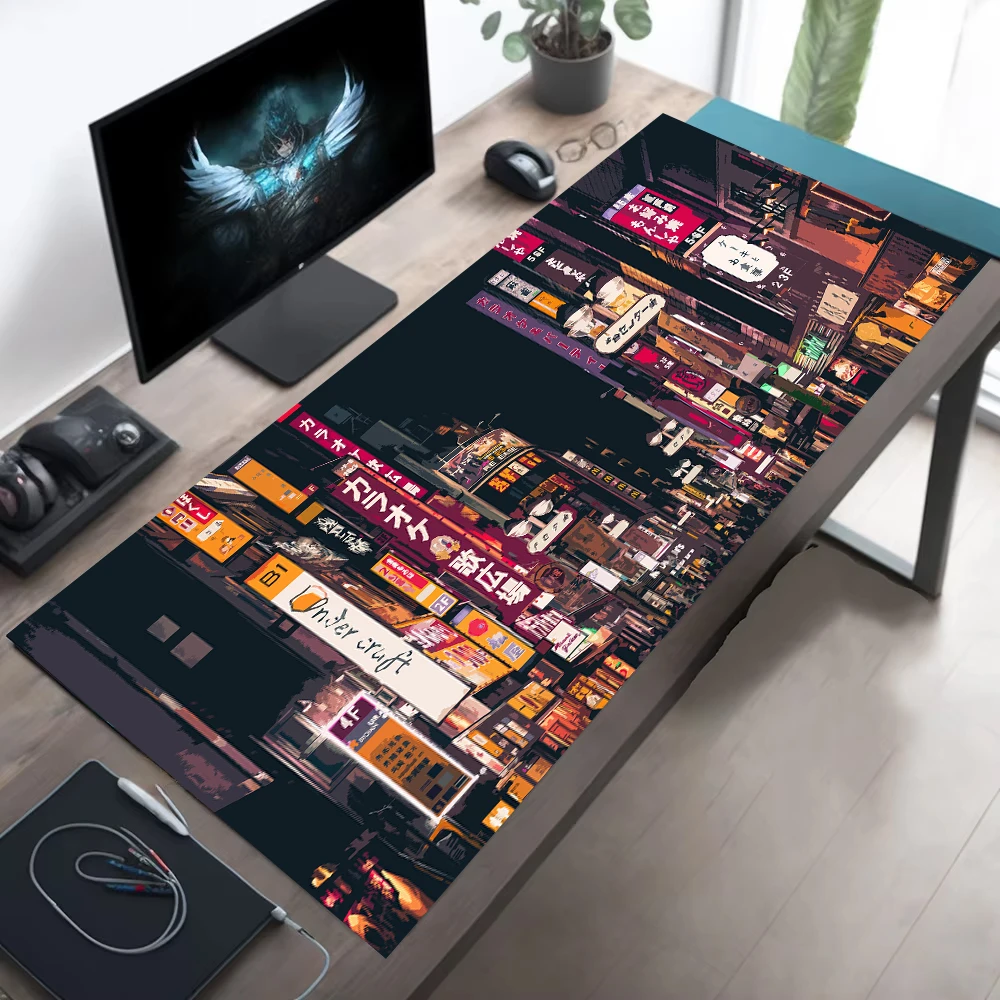 Retro Gaming Xl - Retro City Street Mousepad Neon Tokyo