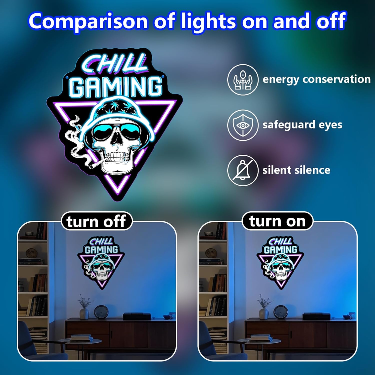  Chill Gaming Skull LED Neon  - Retro Gaming Bar 评论和价格
