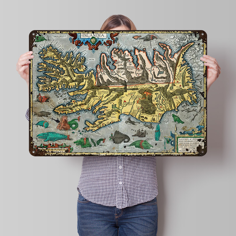 Map of Iceland Metal Poster Cu - Retro Gaming Bar 评论和价格