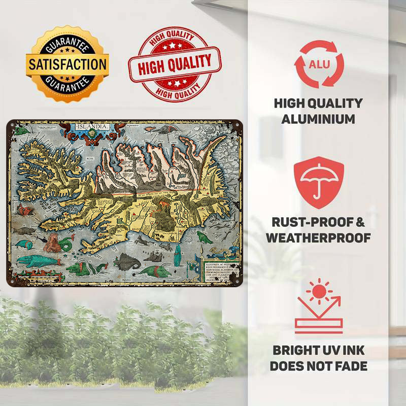 Map of Iceland Metal Poster Cu - Retro Gaming Bar 评论和价格